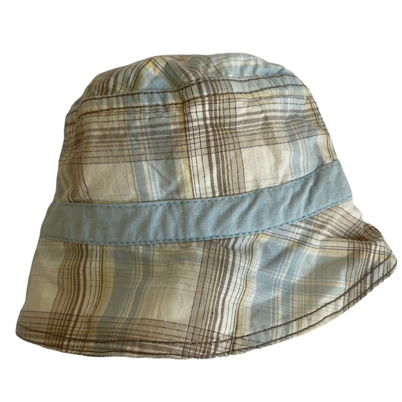 Reversible Light Blue, White and Brown Plaid Bucket Hat Size 6-9 Months - Picture 2 of 8